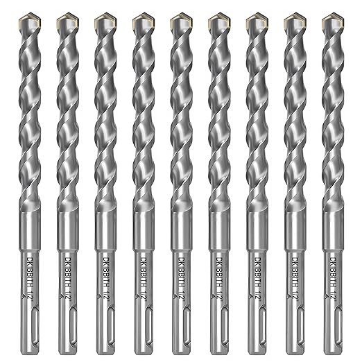 10-Piece 1/2" SDS Plus Drill Bits Rotary Hammer Drill Bit Set, Carbide Tipped for Drilling Concrete Cement Porcelain Tiles Ceramic Pots Stone Brick, Diameter 12mm, 160mm Long, SDS Plus Shank.