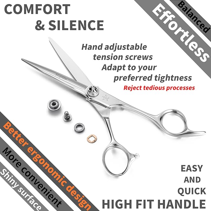 High-end Professional Extremely Very Sharp Barber Hair Cutting Scissors Hairdresser Shears For Hair 6.5 Inch Haircut Scissor Made Of Stainless Steel For Hairdressing Salon and Home Use