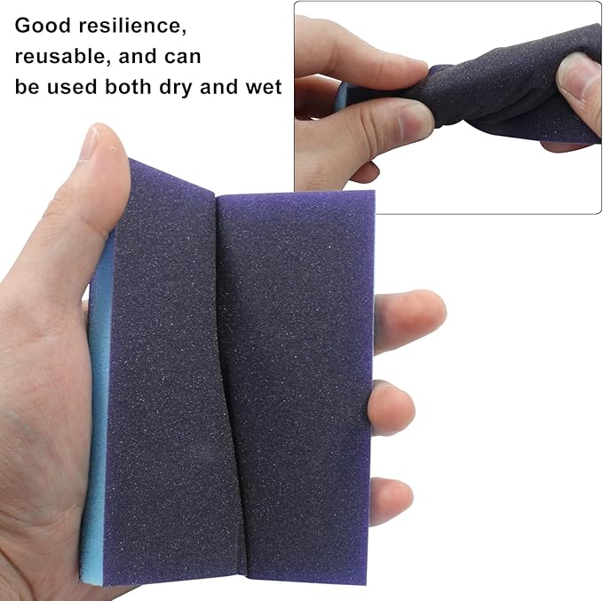 BokWin 16Pcs Sanding Sponge, 150 Grit Washable Sponge Sand Blocks, Wet and Dry Sanding Blocks for Plastic, Wood, Metal, Furniture (Grade 400 to 500)