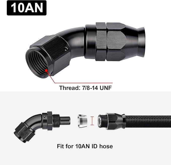EVIL ENERGY 10AN 45 Degree PTFE One Piece Full Flow End Hose Fitting Aluminum Black