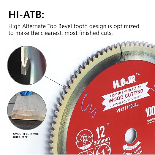 Circular Saw Blade Woodworking TA Series,12" 100-Tooth 1" Arbor,Ultimate Polished Finish Wood Cutting Blade,Special Anti-Thermal Adhesion Coating on Cutting Head -TA,W12 100T TA