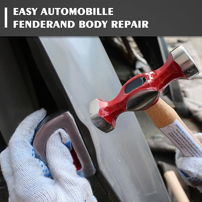 7 Piece Auto Body Repair Kit竊똇ammer and Dolly Tools with Carbon Steel on Wood Handles,Performance Heavy Duty Dollies Set,Roller Fixer Dent Remover Tool.