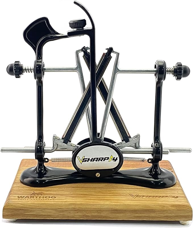 Warthog V-Sharp Elite Knife Sharpeners with Deluxe Wooden Base, Diamond Rods, Adjustable Angles, Metal Frame Construction