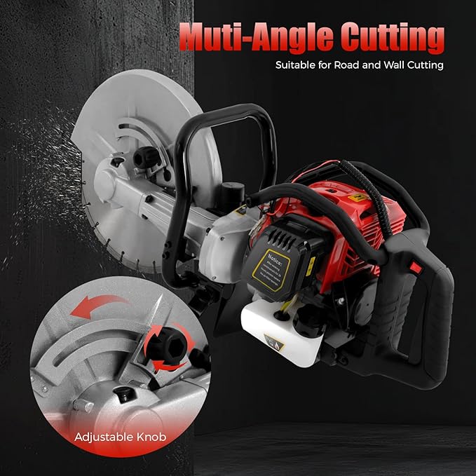 52CC Concrete Cutter Saw, 2-Stroke Gas Powered Disc Cutter/Circular Saw with 13in Blade, Dry & Wet Concrete Cutting Tool for Stone & Masonry Projects, 1.4KW/6500RPM