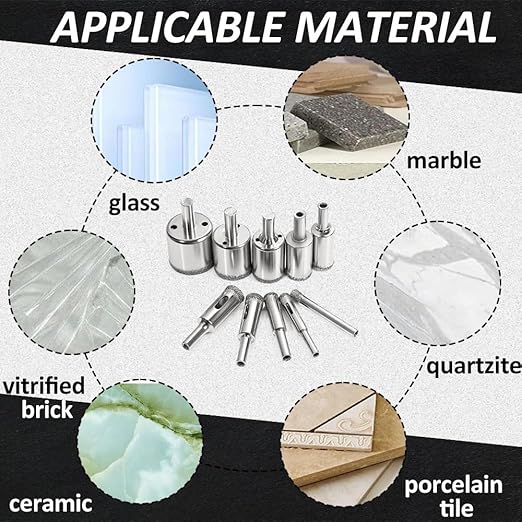 Vivicreate 10 pcs Diamond Drill bits Hole Saw Set kit for Glass Ceramic Tile Porcelain Marble Granite Stone Cutting Drilling Tool Glass Hole Cutter Ceramic brocas para Ceramica Broca para vidrio