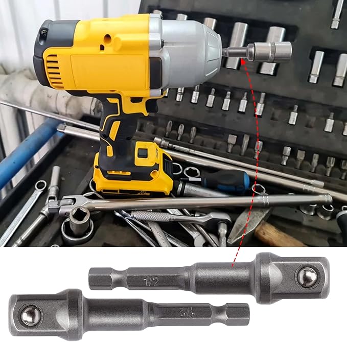 6 PCS 1/2 inch Impact Socket Adapter, Extension Adapter Bits for Impact Driver, Impact Driver Power Bits Set for 1/4-Inch Hex Shank Power Drill for Workplace, Automotive DIY
