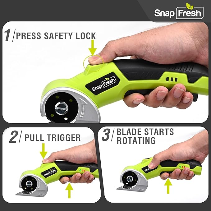 SnapFresh 4V Cordless Electric Scissors, Rechargeable Cardboard Cutter & Box Cutter Rotary Tool, 285 RPM Fabric Carpet Leather Cutter with LED, Extra Blade, 2.0Ah Battery & Storage Bag(SP5091)