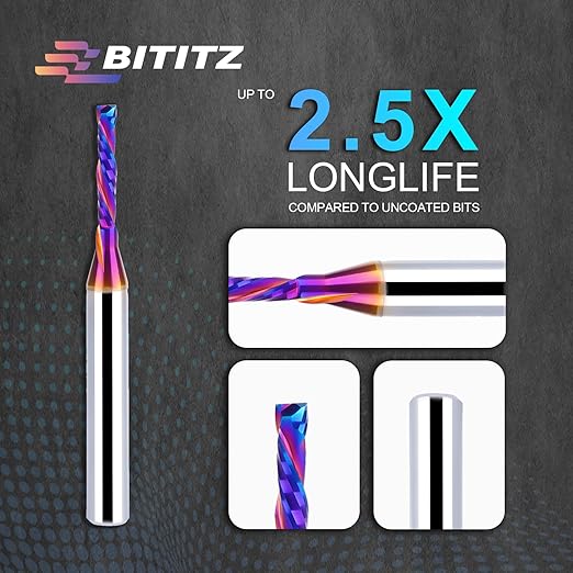 1/4 Inch Shank Up/Down Cut Spiral Router Bit | 1/8 Inch Cutting Dia x 3/4 Inch Length | Long-Life Coating - CNC Router Bits for Precision Engraving & Mortising