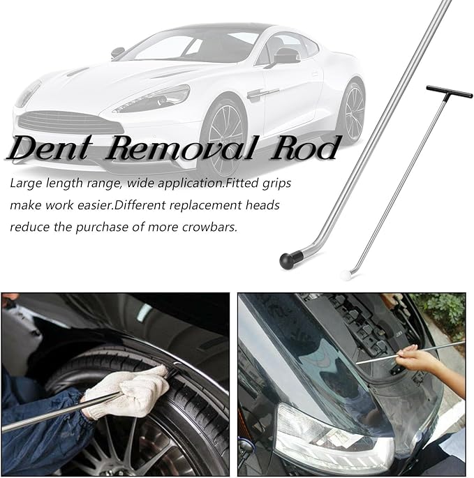 Shkalacar Car Dent Removal Rod Crowbars Car Body Paintless Dent Repairs Tool Kit with Multiple Replacement Heads for Dents Hail Damage Removal