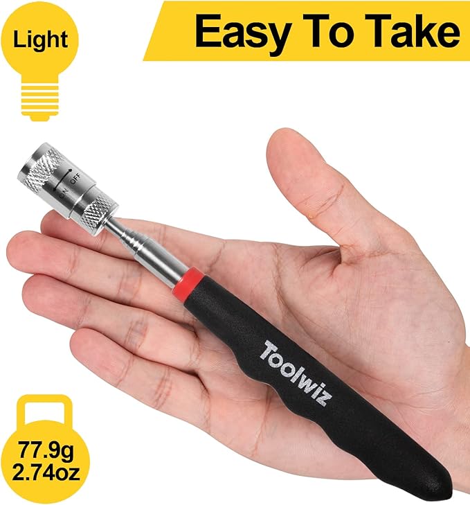 Toolwiz Magnetic Telescoping Pickup Tool 8 Lb, Portable Extendable Magnet Pickup Tool 7.7-32 Inch/19-80 Cm Extendable Retrieving Tool with Led Light, 8 Lbs Lifting Capacity Magnet Pickup Tool