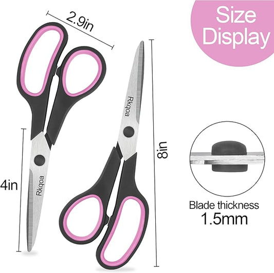 Scissors Bulk, Rkqoa 8" Scissors All Purpose 6 Pack Set- Comfort-Grip Sharp Shears for Office School Sewing Craft, Back to School Supplies, Classroom Must have, Teacher/Class Everyday use
