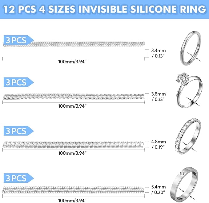 Anpro Ring Size Adjuster for Loose Rings, 4 Style for Different Band Widths Ring Sizer Adjuster Set, w/Polishing Cloth,Ring Size Measuring Tool