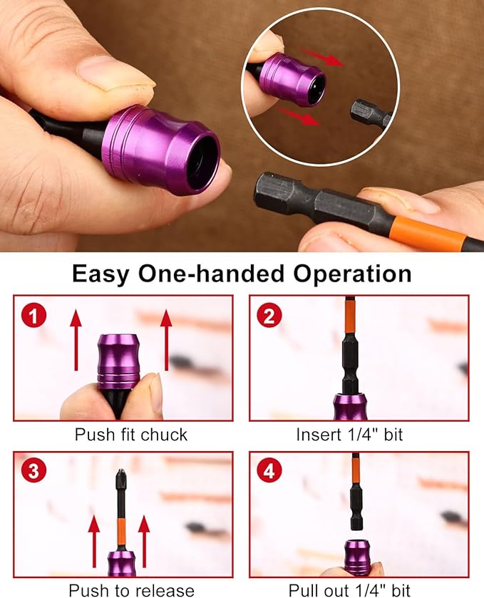 katerk 6pcs Bit Holder with Carabiner Socket for Mens Gift, 1/4 inch Hex Shank Aluminum Alloy Screwdriver Bit Holders, Quick Release Easy Change Impact Driver Drill Bit Keychain Extension (Classic)