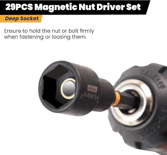 MulWark 29 Piece Magnetic Nut Driver Set, Impact drill socket adapter, SAE, and Metric Nut Driver Set Includes Magnetic Bit Holder, Quick Release Extension with Storage Bag ??Christmas Gift