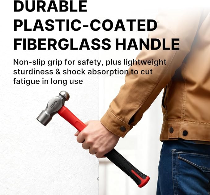 BLACK CANYON Ball Peen Hammer 24 oz – Dual-Head Forged Carbon Steel Ballpeen Hammer with 14” Fiberglass Handle – Durable Metalworking Hammers for Automotive & DIY