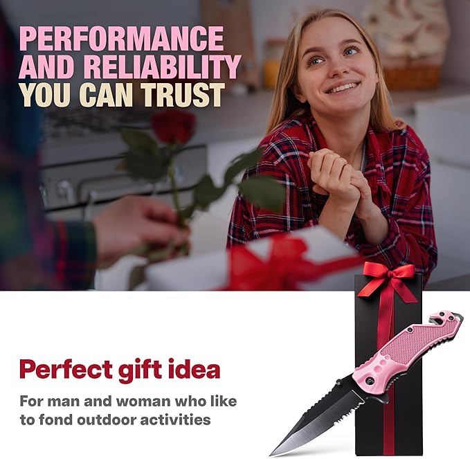 GOOD WORKER Legal Pocket Knife with 2.95??Serrated Blade, Glass Breaker, Seat Belt Cutter - EDC Sharp Folding Knives with Portable Clip - Small Tool for Tactical Camping Survival Hiking - Gifts for Men, Women