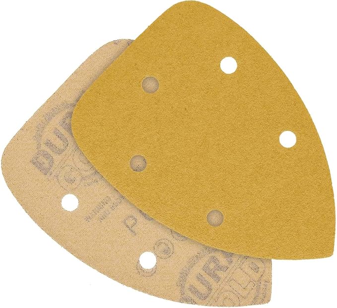 Dura-Gold Premium Mouse Detail Sander Sandpaper Sanding Sheets - 60 Grit (Box of 24) - 5 Hole Pattern Hook & Loop Triangle Mouse Discs - Woodworking Wood, Furniture Crafting, Sand Automotive Paint