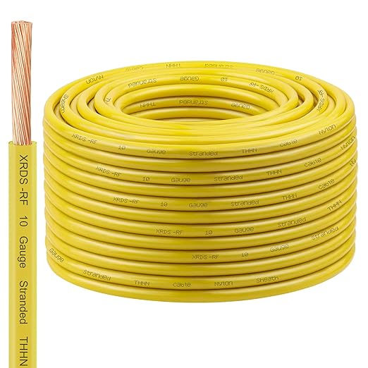 XRDS -RF 10 AWG Stranded THHN Wire ??Yellow, 200FT ??Oxygen-Free Copper Electrical Wire with Nylon Jacket ??Building Wire for Conduit, Industrial, Commercial, and Residential Use