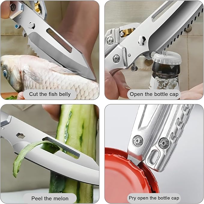 multifunctional kitchen scissors set,herb scissors with 5 blades,spatchcock turkey shears heavy duty professional,butcher bone cutting shears for food,meat,poultry,salad,Scallion,Green onion,cooking