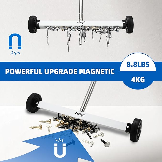 DISEN 17-Inch Magnetic Pick Up Sweeper Lawn Sweeper Roofing Tools Magnet for Nails Adjustable Handle 8.8-Pound Capacity Heavy-Duty Magnet to Pick Up Nails with Telescoping Magnet Pick-up Tool Set