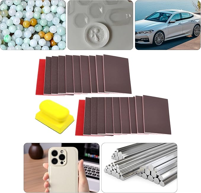 30Pack 3x4 Inch Sanding Sponge Set, Grit 120-3000 with Sanding Blocks, Includes Sandpaper Assortment Reusable for Wood/Metal/Drywall, Dry or Wet Use