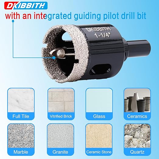 1-1/4" Diamond Hole-Saw Bits with Pilot Drill Bit - 1.25" Diamond Tipped Tile Hole Saws with Guiding Bit for Accurate Drilling Porcelain Tile Ceramic Pottery Granite Stone Glass Bottles 32mm