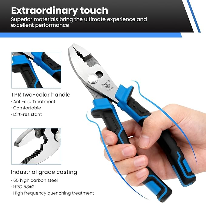 8" Adjustable Slip Joint Pliers, Heavy Duty Alloy Steel Plumbing Pliers with Serrated Jaws, Non-Slip TPR Handles, Groove Joint Pliers for Plumbing, Automotive, Home & DIY Repairs Hand Tools