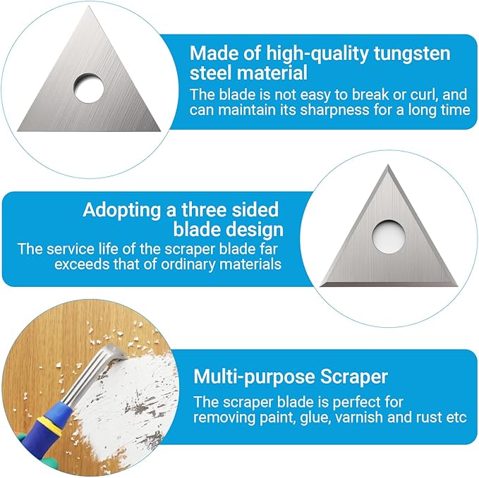 10 Pack 1" Triple Edge Blade,1 Inch Paint Scraper Blades Tool,Three-Edged Triangle Tungsten Steel Blade