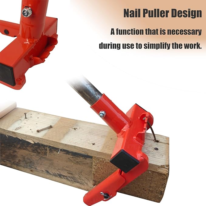 Pallet Buster Tool, Deck Board Remover for Demolition, Wrecker Pry Bar with Nail Remover (NO Handle), Articulating Pivoting Head Deck Wrecking bar, Orange (PBT-AP01)