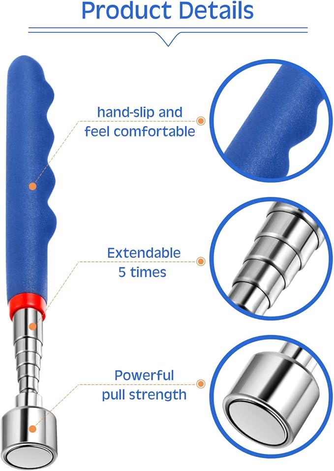 Telescoping Magnetic Pickup Tool 20 Lbs Magnet Extension Tool Telescoping 30 Inch Extendable Stick Gadget for Men Suitable for Birthday Father's Day Christmas(Blue,1 Piece)