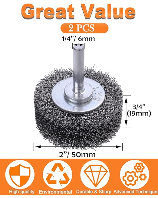 10 Pack Wire Wheel Brush Wire Wheel Brush for Drill Attachment, Rocaris 2 Inch Heavy Duty Wire Brushes Removal Paint Rust & Corrosion, 0.0118" Carbon Steel Wire, 1/4in Shank, 20000RPM