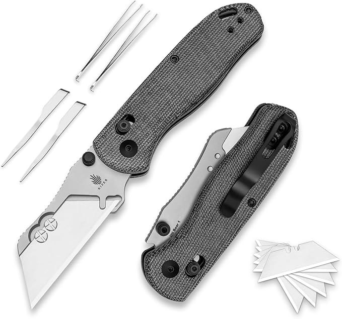 Kizer Uti Bear(New Dual-screw Version) Folding Utility Knife, Clutch Lock Box Cutter EDC Pocket knife with 5PCS Razor Blades, Pocket Knives with Pocket Clip for Men Women V3619JA3