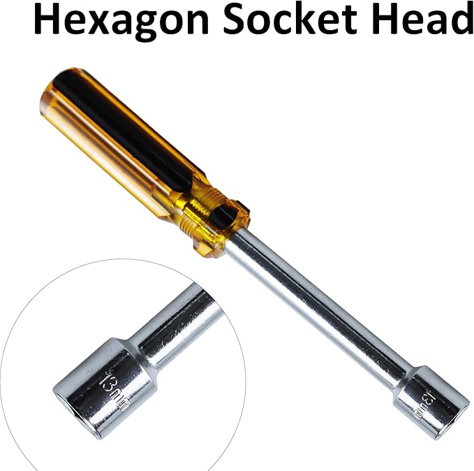 2Pcs 13mm Socket Wrench Screwdriver, Hex Socket Wrench High-Carbon Steel Hexagon Nut Driver Non-Magnetic Tip Hex Nut Screwdriver Hand Tool for Repairs(Plastic Handle)