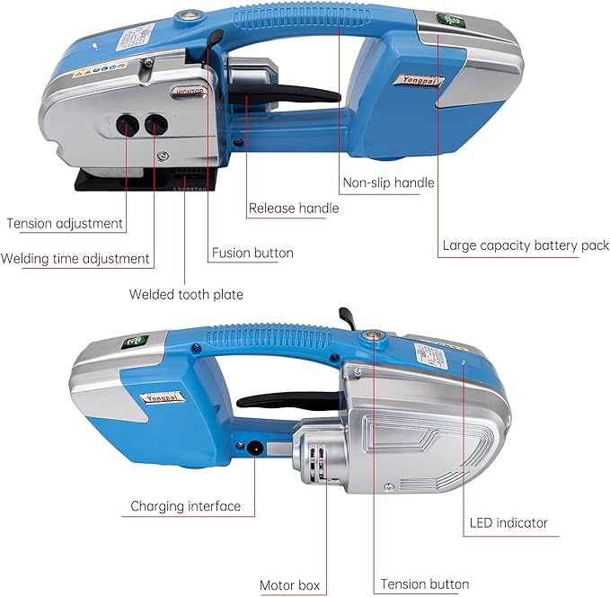 Electric Strapping Machine for 1/2-5/8 Inch Wide PP/PET Strap - Automatic Tool With 4000mAh Two Battery Hot Melting Box Pallet Packaging Baler Powered Banding Tools