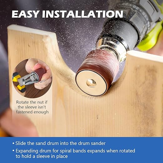 2-1/2’’Sanding Drum and Sleeves Set with 1/4’’, 1/8’’Shank and Rubber Eraser, Drill Sanding Kit for Sanding Polishing Multiple Materials Wood Fiberglass Metal, 80, 120 Grit-21PCS