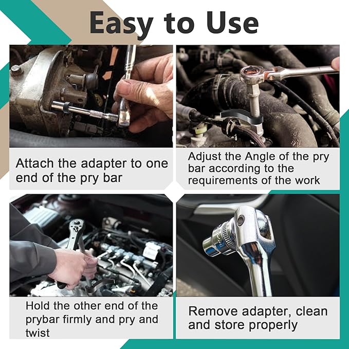 4 Pcs Pry Bar Wrench Adaptor Head - 2 Style Crowbar Adapter Head Tools Fits 1/2" Drive Ratchets, Half Shaft Removal Car Repairing Tools for Tight Spaces