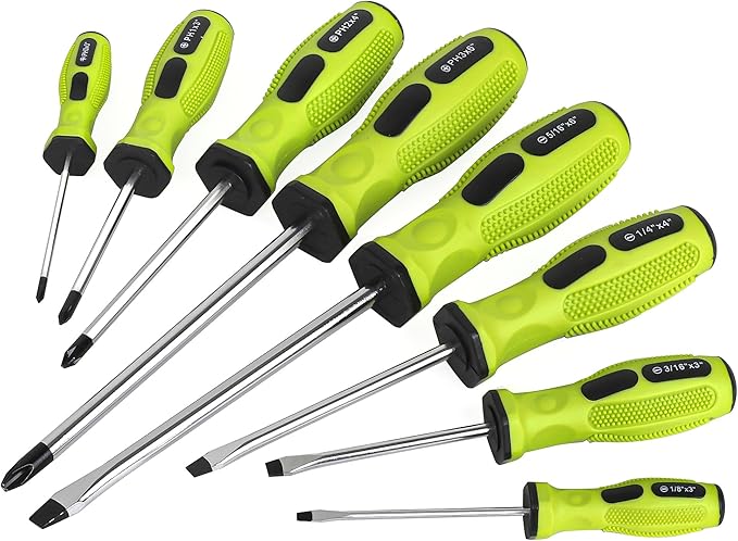 FASTPRO 8-Piece Magnetic Screwdrivers Set with 4 Phillips and 4 Slotted Tips, Precision Screwdriver Repair Tool Kit, Green