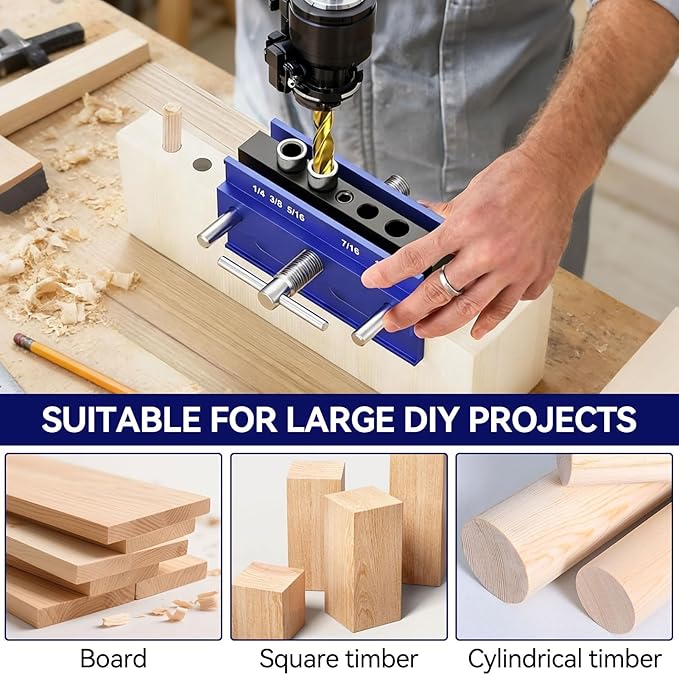 Self Centering Doweling Jig Kit, Drill Jig For Straight Holes Biscuit Joiner Set With 6 Drill Guide Bushings, Adjustable Width Drilling Guide Power Tool Accessory Jigs (XL)