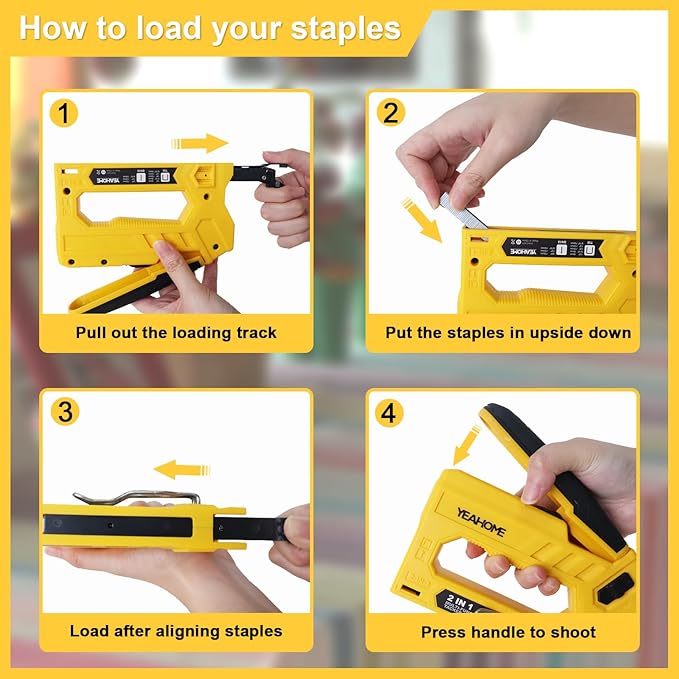 YEAHOME 2 in 1 T50 Heavy Duty Staple Gun Kit, Upholstery Staple Gun with 1000 T50 Staples of 3/8 Inch, Manual Stapler Gun for Wood, Crafts, Wall, DIY & Professional Use