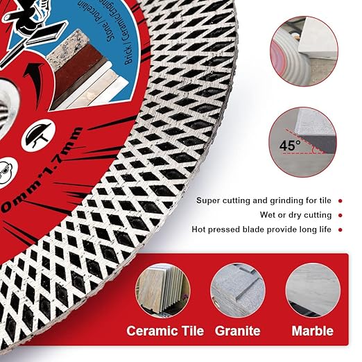 4.5" Tile Cutting Blade Diamond Blade with Flange for Cutting and Grinding Porcelain Tile Granite Marble