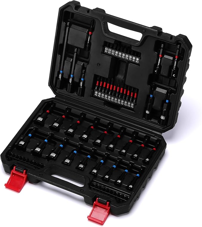 CASOMAN 68-Piece Magnetic Nut Driver Set for Impact Drill, Metric & SAE, Includes Screwdriver Bits, Quick-release Bit Extension Holder, Socket Adapters & Wing Nut Driver