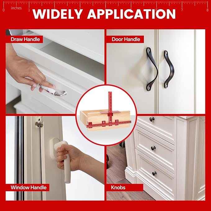 Aluminum Cabinet Hardware Jig Tool for Handles Pulls Knobs, Cabinet Pull Jig with Automatic Center Punch, Hardware Template for Door Drawer Handles Installation