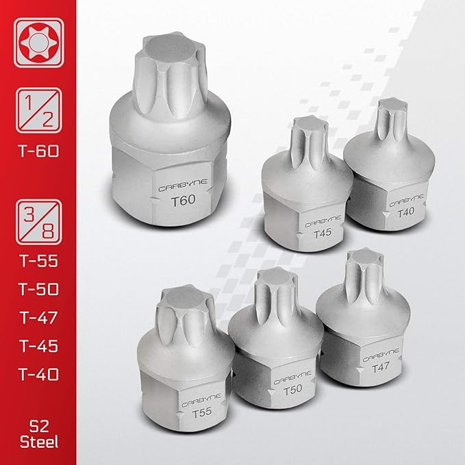 CARBYNE 12-Piece Torx Super Short Low Profile Bit Socket Set | T10 to T60 Sizes, Dual-Drive: Internal Square Drive & External Hex Drive ??From a Family-Run Tool Company in the U.S.