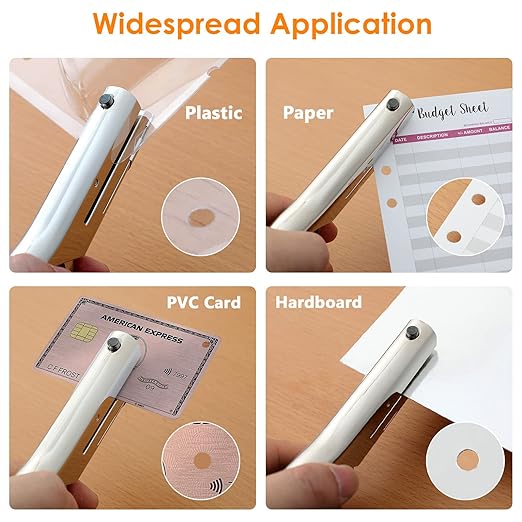 Hole Punch 2" Reach 1/4 inch Single Hole Punch,Heavy Duty Hole Puncher Single,Portable Hand Held Long Paper Punch for Paper Cards Plastic Cardboard (Silver) (1/4"-6mm Hole)