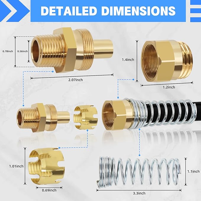 1/2??Hose x 1/2??Male Connector with Spring Guard, Dzakoot 2 Pack Air Brake Hose End Fitting with 2 Pack 1/2??Sleeve Tube