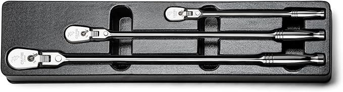 Capri Tools Fine 90-Tooth Locking Flex-Head Ratchet Set, Extra Long Chrome Handle, 1/4, 3/8, 1/2 in. Drive, 3-Piece