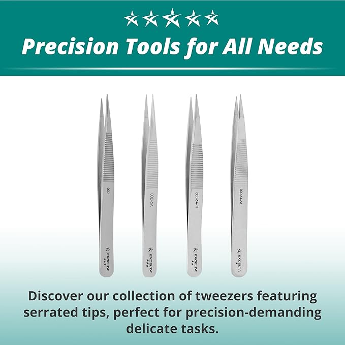 Excelta Straight Medium Point Tweezers, Anti-Magnetic Stainless Steel, Ideal for General Purpose Use, 4.75??Length, Professional