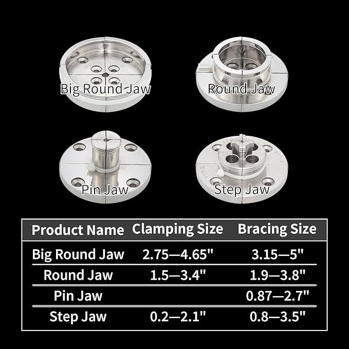 4 Inch Wood Lathe Chuck Set 1" x 8TPI Thread & 3/4"x16TPI Adapter, Nickel Plated Self-Centering 4 Jaw Wood Turning Chuck.(4 jaw)