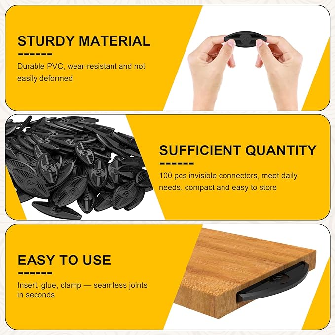 100 Pcs Plastic Biscuit Joiners, Self-Clamping Plate Joiner Clips, Black Biscuit Joiner Connectors for Woodworking, Composite Decking, Door Frames & Furniture Assembly