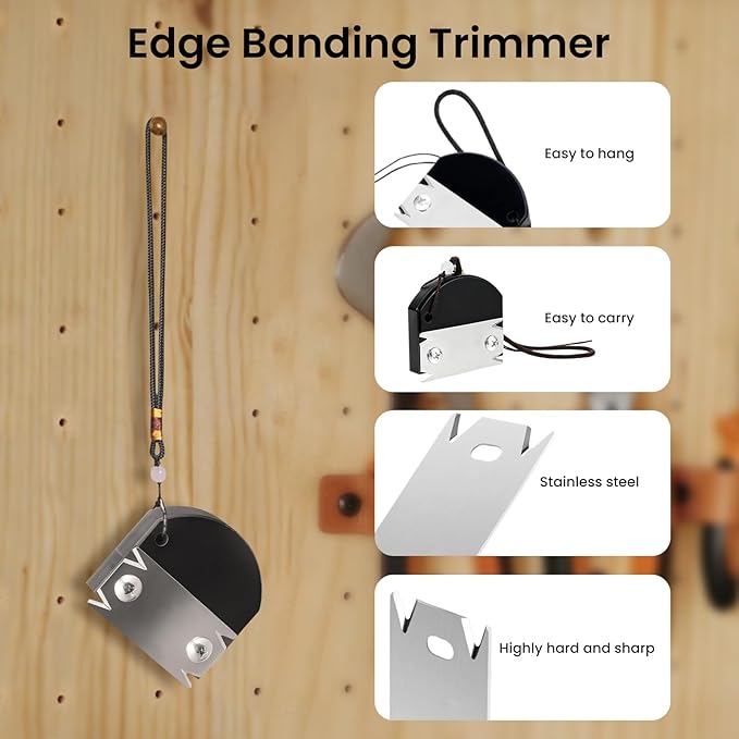Edge Banding Trimmer,Complete Kit with 4 Pcs Replacement Blades for Precise Trimming of PVC, ABS & Wood Veneer in Furniture Repair and DIY Projects
